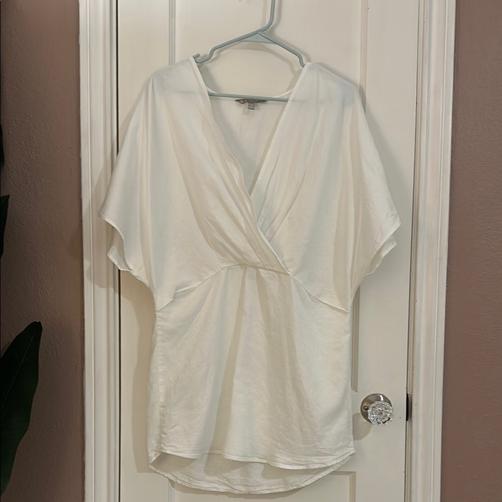 Athleta White Dolman Sleeve Linen Swim Cover Up
